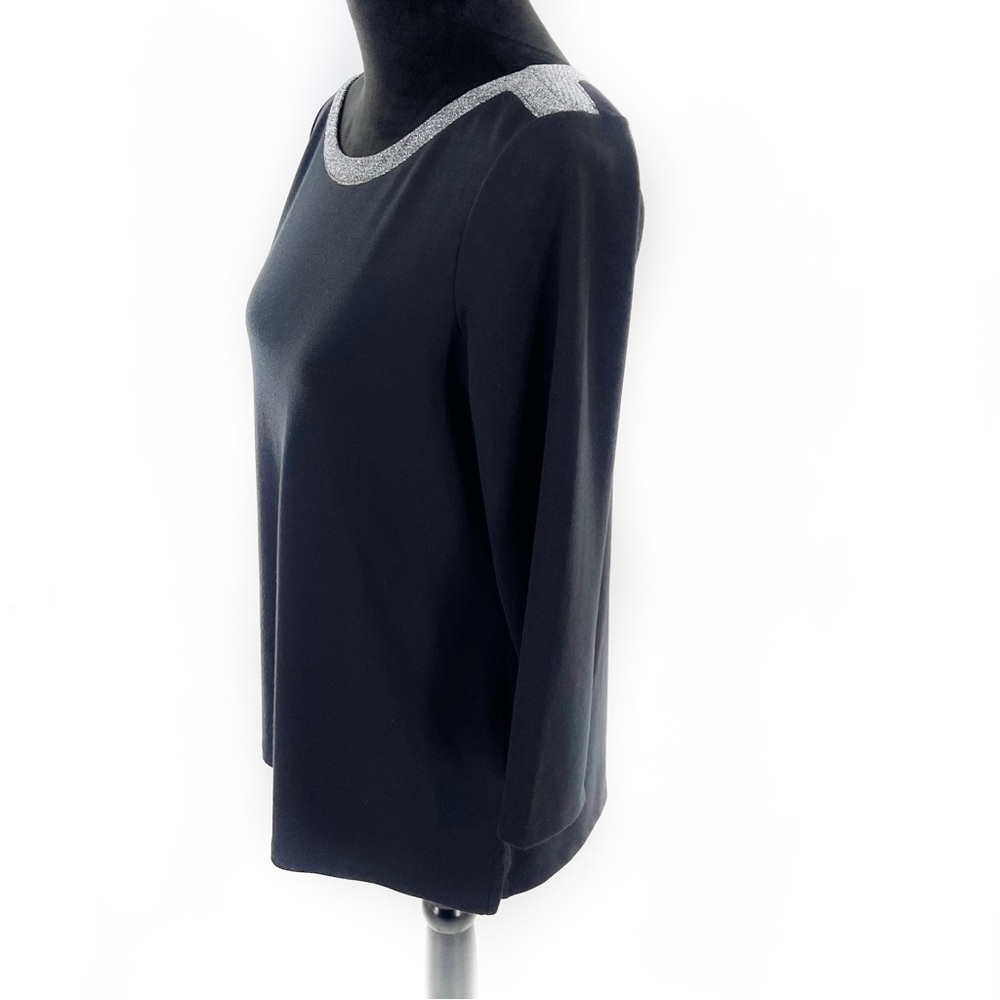 Lands' End Black Silver Metallic Dressy Tunic Top Blouse Size Medium (10-12) - Picture 6 of 13